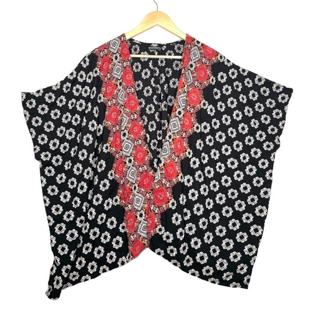 Angie Geometric Print Oversized Bohemian Kimono Open Cardigan sz M/L